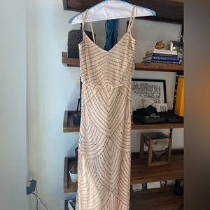 Antique Pink Adrianna Papell Women's Long Beaded Blouson Gown